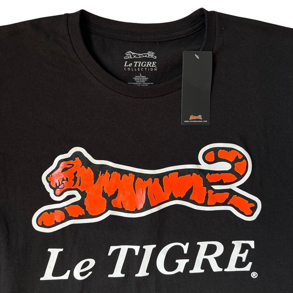 Le Tigre Classic Logo T-Shirt, Black shirt with orange and white logo, NWT - Picture 3 of 8